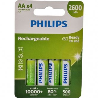 Акумуляторні батарейки 2600 mAh 4 шт PHILIPS R6B4B260/10 (фото 1)