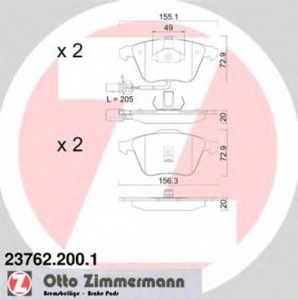 Колодки гальмівні дискові, к-кт ZIMMERMANN 23762.200.1 (фото 1)