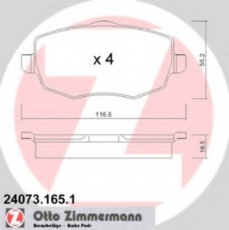 Колодки гальмівні дискові, к-кт ZIMMERMANN 24073.165.1
