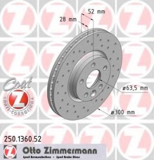 Тормозной диск ZIMMERMANN 250.1360.52 (фото 1)