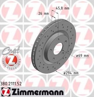 Тормозной диск ZIMMERMANN 380.2111.52 (фото 1)