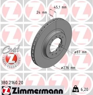 Тормозной диск ZIMMERMANN 380.2160.20 (фото 1)