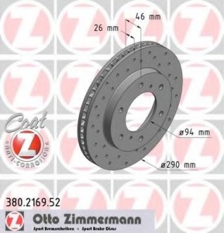 Тормозной диск ZIMMERMANN 380.2169.52 (фото 1)