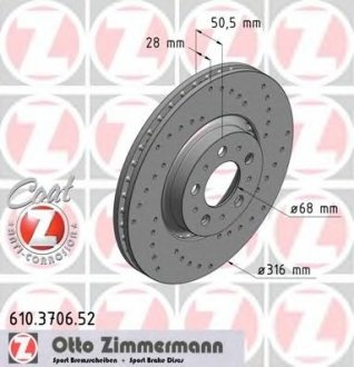 Тормозной диск ZIMMERMANN 610.3706.52 (фото 1)