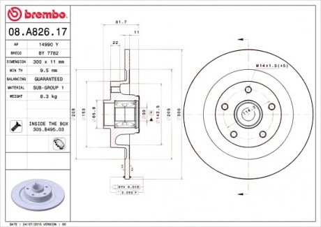 Гальмівний диск BREMBO 08.A826.17 (фото 1)