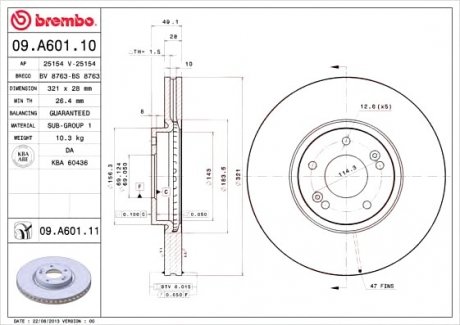 Тормозной диск BREMBO 09.A601.10 (фото 1)