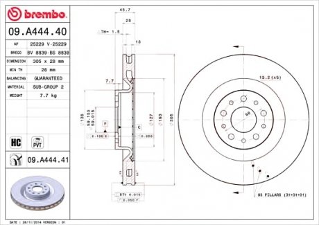 Гальмівний диск BREMBO 09.A444.40