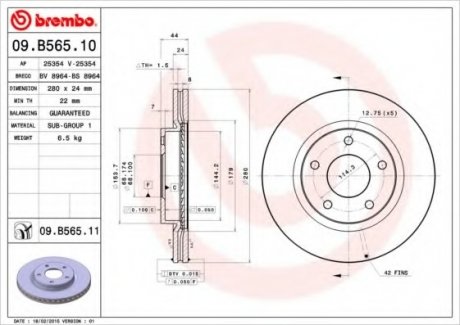Тормозной диск BREMBO 09.B565.10 (фото 1)