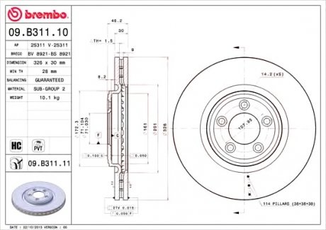 Тормозной диск BREMBO 09.B311.11 (фото 1)