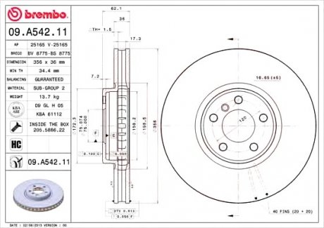 Гальмівний диск BREMBO 09.A542.11