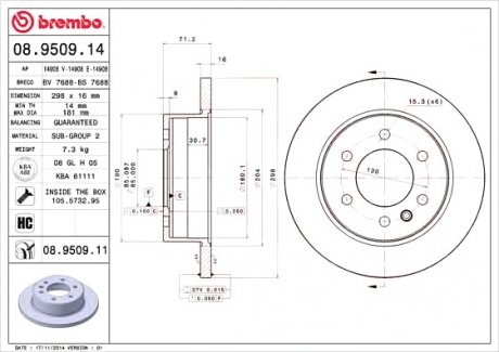Тормозной диск BREMBO 08.9509.14