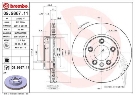 Тормозной диск BREMBO 09.9867.11 (фото 1)