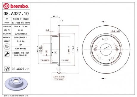 Тормозной диск BREMBO 08.A327.10 (фото 1)