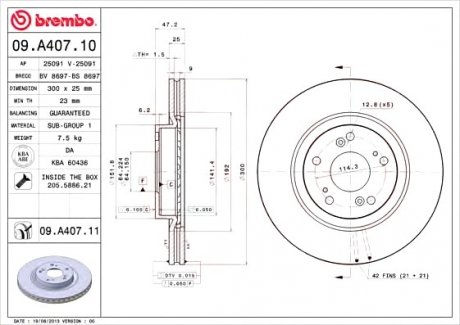 Тормозной диск BREMBO 09.A407.10 (фото 1)
