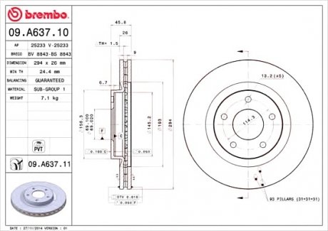 Тормозной диск BREMBO 09.A637.10