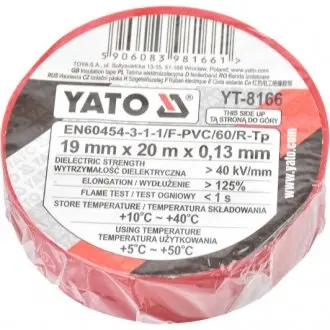 Ізоляційна стрічка ПВХ 19 мм х 20 м YATO YT-8166