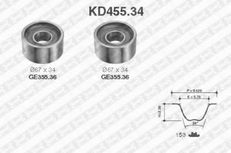 Комплект ГРМ (ремінь + ролик) SNR NTN-SNR KD455.34 (фото 1)