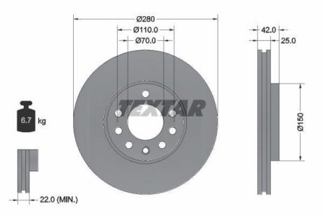 Тормозной диск TEXTAR 92091903 / 98200 0919 0 1 PRO (фото 1)
