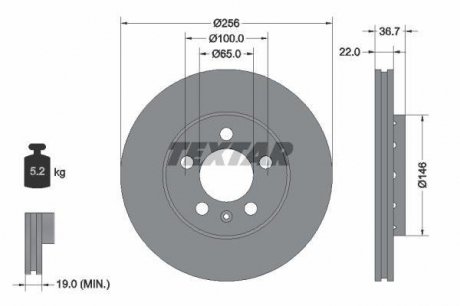 Тормозной диск TEXTAR 92082203 / 98200 0822 0 1 PRO (фото 1)