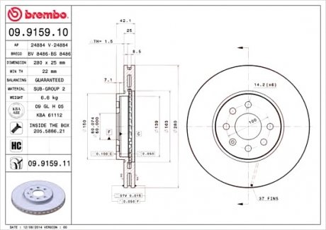 Тормозной диск BREMBO 09.9159.10