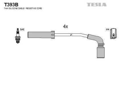 Комплект проводов зажигания TESLA T393B