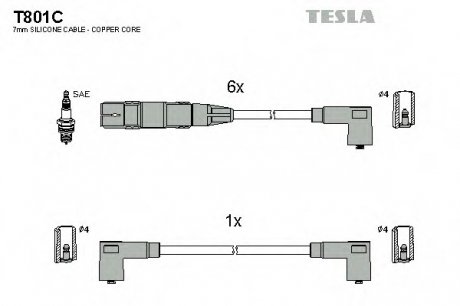 Комплект проводов зажигания TESLA T801C (фото 1)