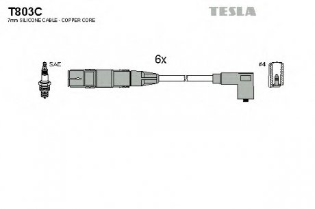 Комплект проводов зажигания TESLA T803C (фото 1)