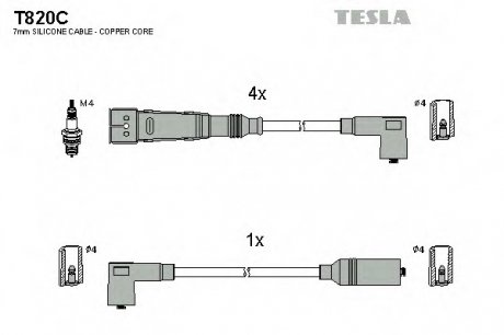 Комплект проводов зажигания TESLA T820C (фото 1)