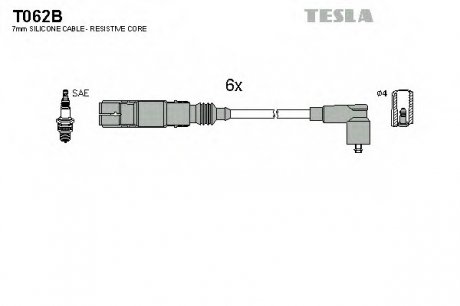 Кабель запалювання к-кт Аналог TES T823 Ford Galaxy 2,8 96-00,VW 2,8 VR6 92-00 TESLA T062B (фото 1)