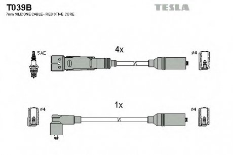 Комплект проводов зажигания TESLA T039B (фото 1)