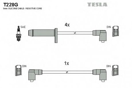 Комплект проводов зажигания TESLA T228G (фото 1)