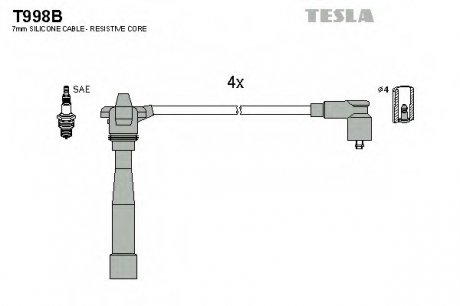 Комплект проводов зажигания TESLA T998B