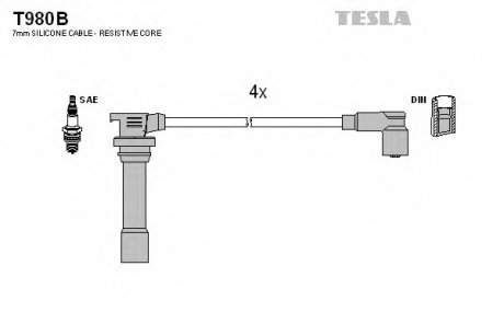 Комплект проводов зажигания TESLA T980B (фото 1)