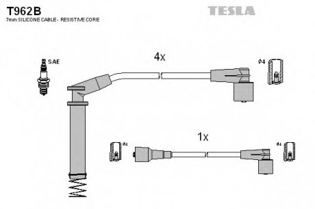 Комплект проводов зажигания TESLA T962B (фото 1)