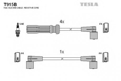 Комплект проводов зажигания TESLA T915B (фото 1)