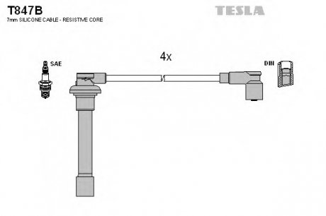 Комплект проводов зажигания TESLA T847B (фото 1)