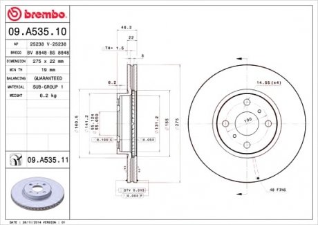 Гальмівний диск BREMBO 09.A535.11