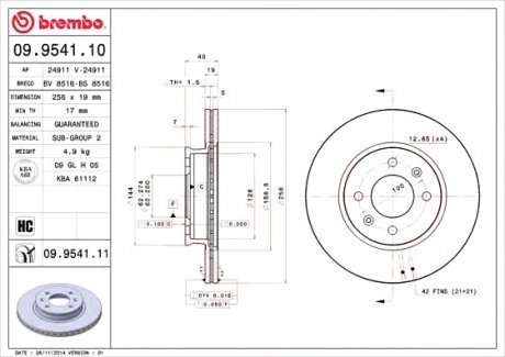 Гальмівний диск BREMBO 09.9541.10 (фото 1)