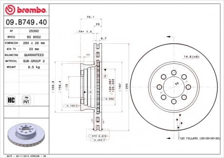 Гальмівний диск BREMBO 09.B749.40 (фото 1)