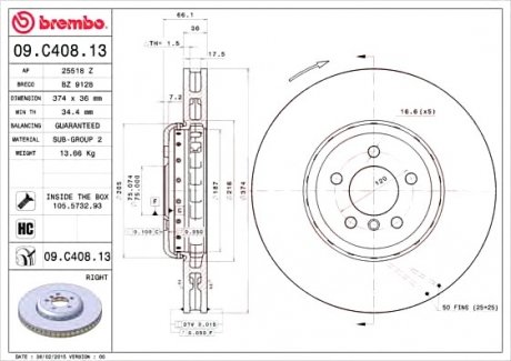 Гальмівний диск BREMBO 09.C408.13