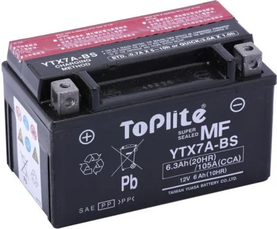 Мото Аккумулятор 6Ah TOPLITE YTX7A-BS