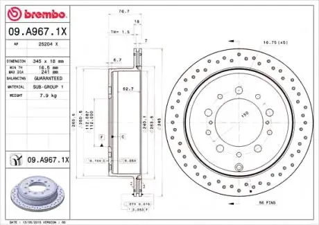 Диск тормозной BREMBO 09.A967.1X (фото 1)