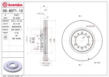 Тормозной диск BREMBO 09.8071.10