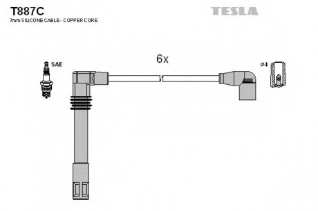 Кабель зажигания, к-кт Audi A4, A6, A8 TESLA T887C