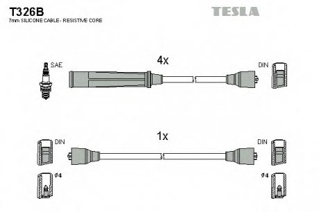 Кабель зажигания, к-кт TESLA T326B