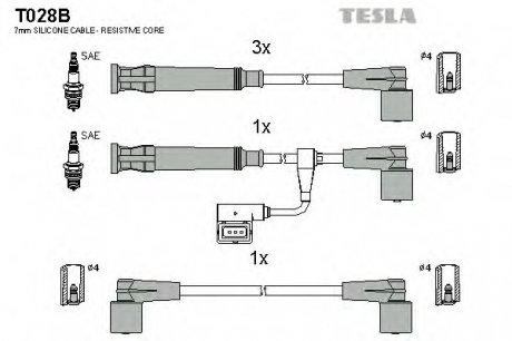 Комплект проводов зажигания TESLA T028B (фото 1)