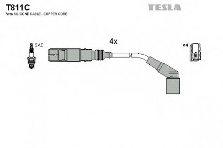 Комплект проводов зажигания TESLA T811C (фото 1)