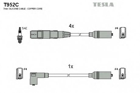 Комплект кабелiв запалювання TESLA T952C