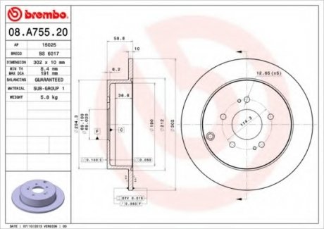 Гальмівний диск BREMBO 08.A755.20 (фото 1)