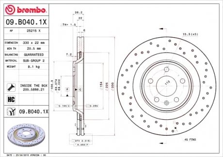 Гальмівний диск BREMBO 09.B040.1X